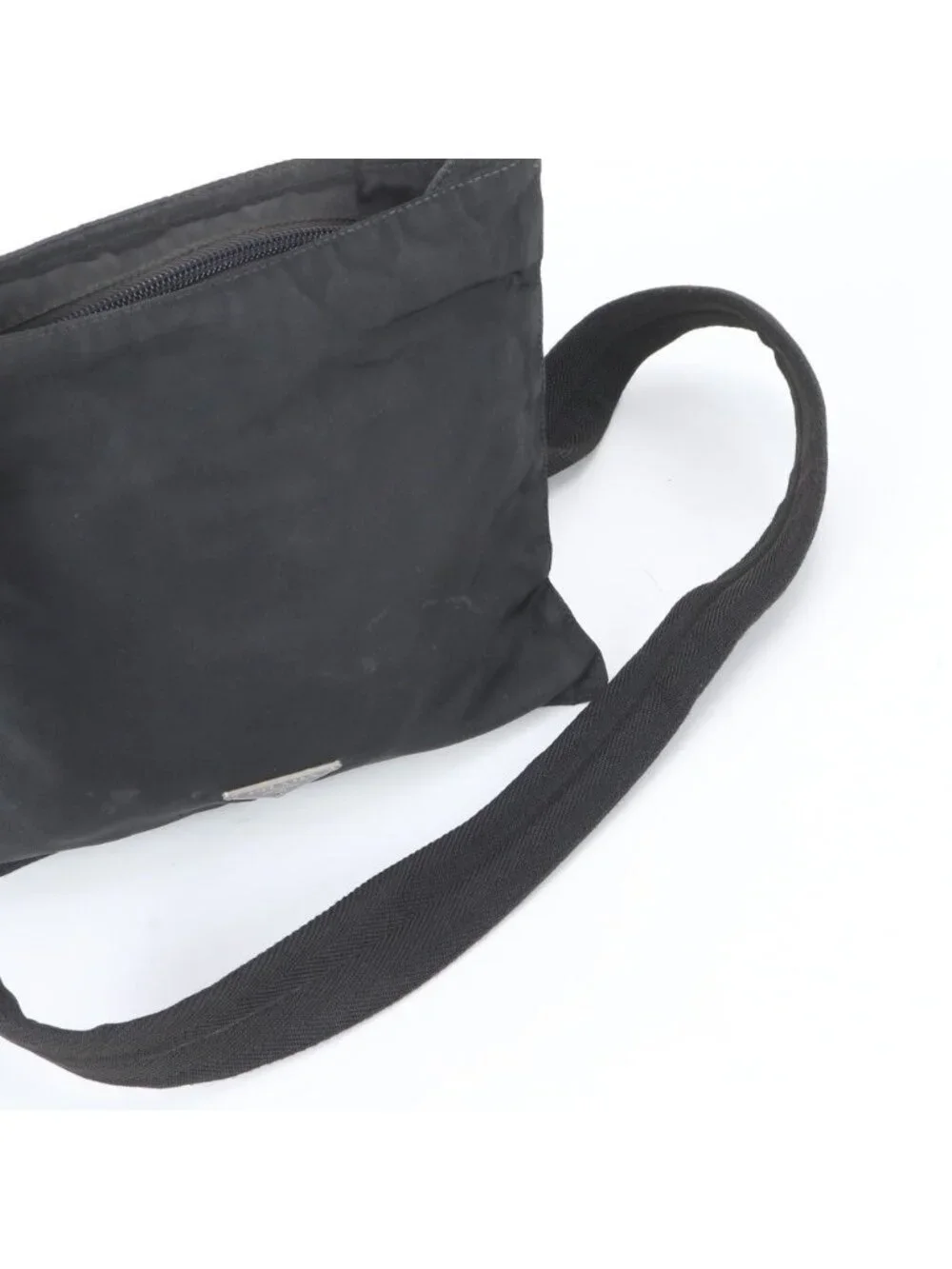 Prada Tessuto Nylon Triangle Logo Leather Shoulder Bag Crossbody Messenger Black